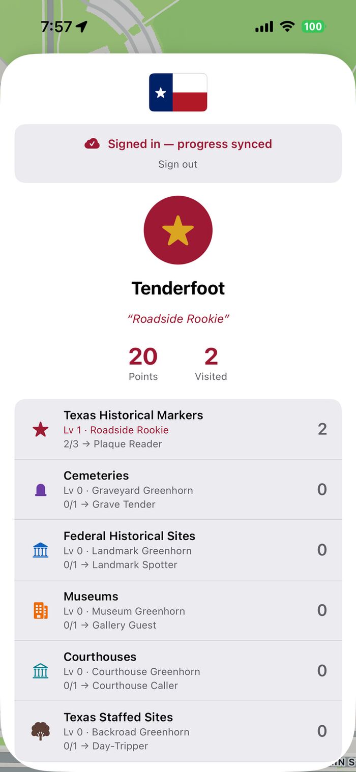 TexasRoam profile showing rank ladders from Greenhorn to Lone Star Legend
